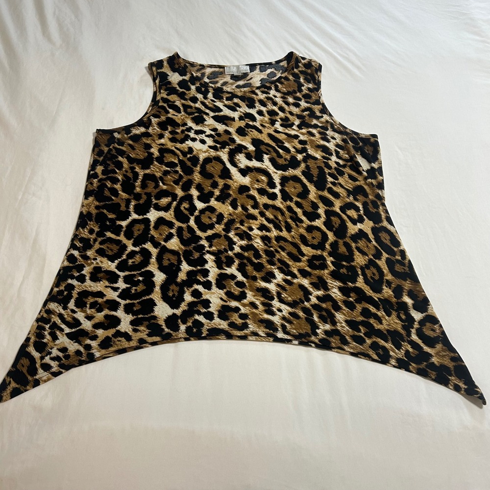 Carolyn Taylor Womens 3X‎ Leopard Animal Print Sharkbite Hem Sleeveless Tank Top